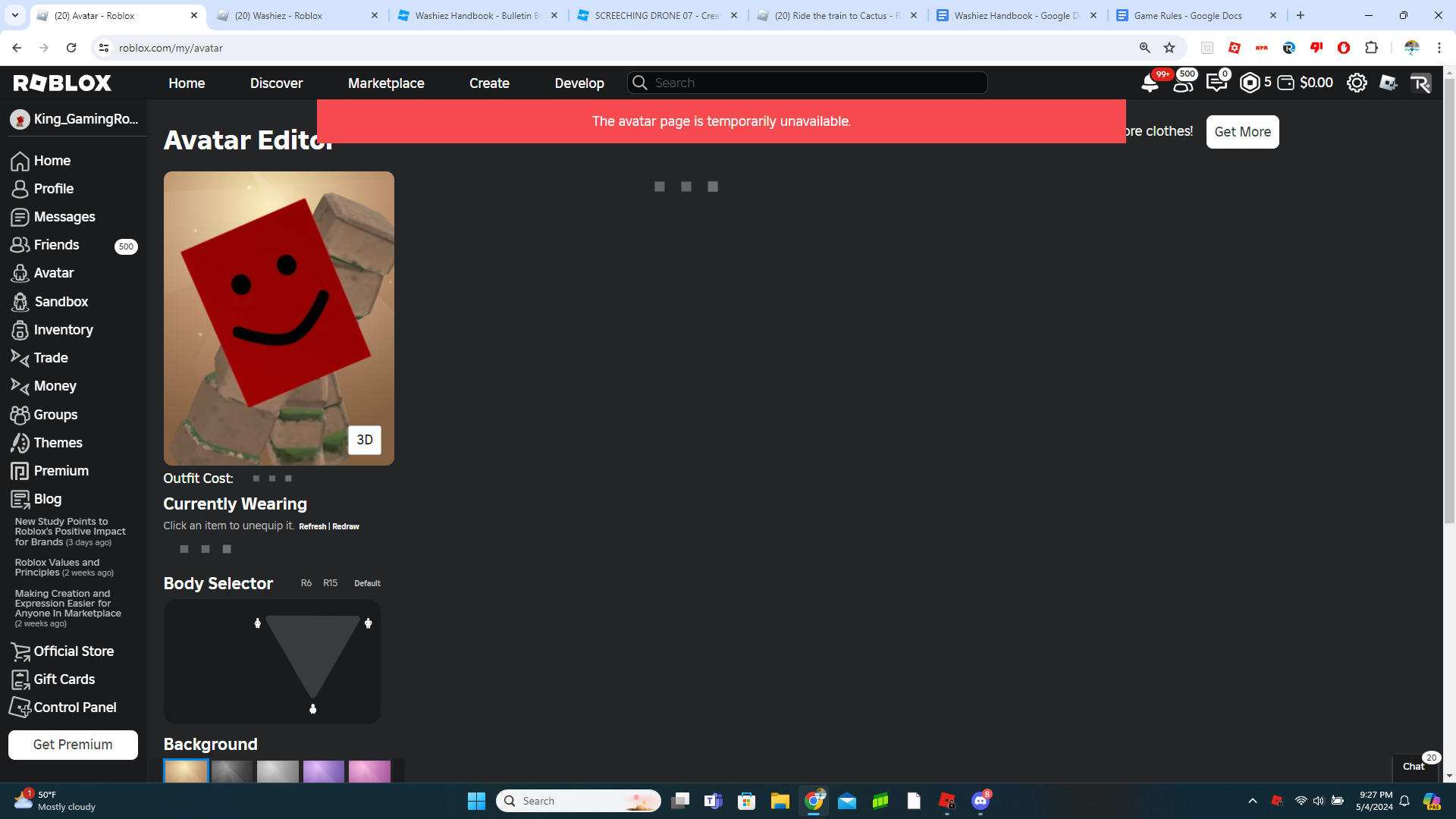 Unable To Access Avatar Page Platform Usage Support Developer Forum 