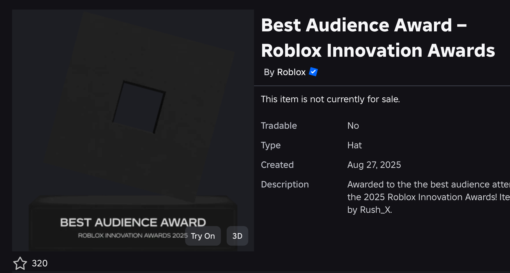 Best Audience Award Item Still Hasn T Been Given Out Catalog Asset 