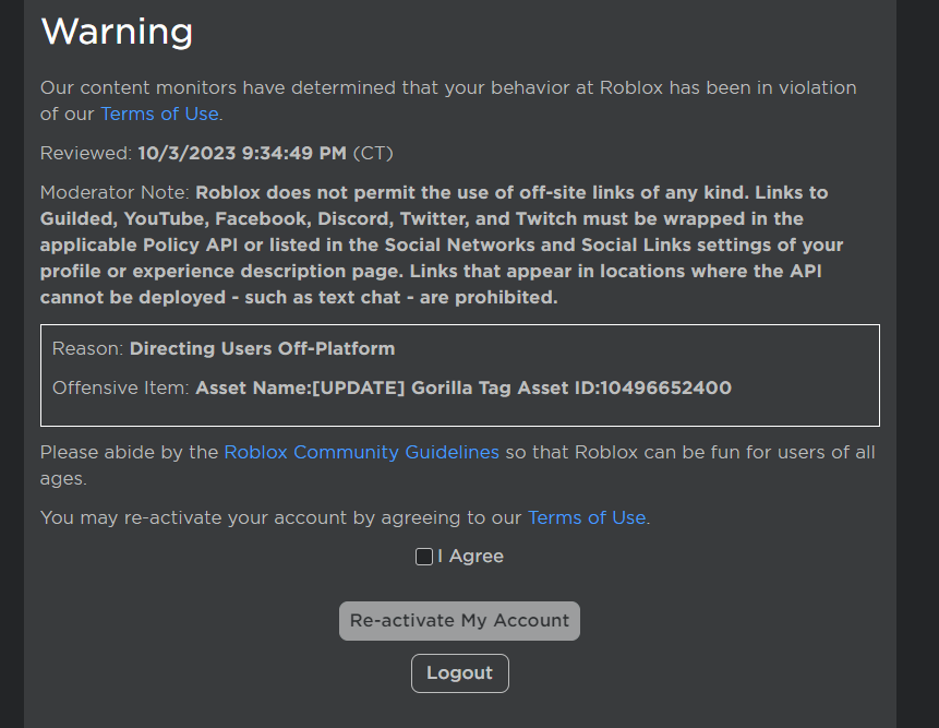 Account Warning For What Platform Usage Support Developer Forum 