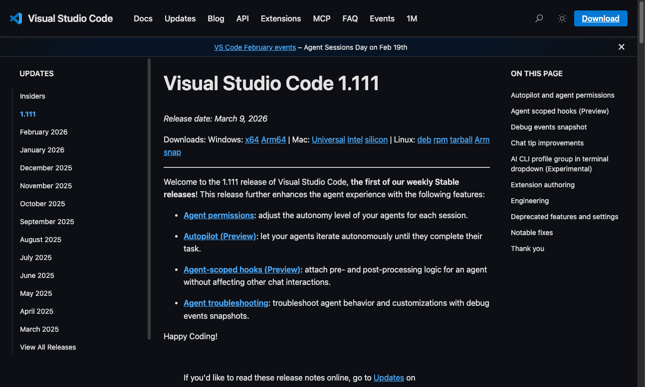 VS Code download started page showing Your download should start shortly message