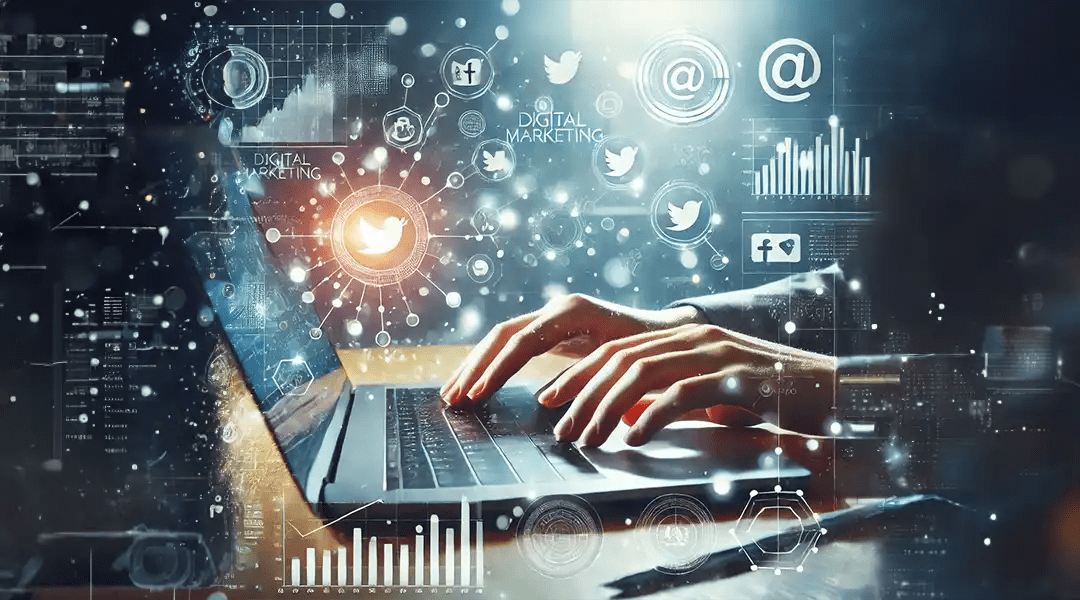 image d'article du blog deviens numérique représantant Le marketing digital, ommunity management, gestion des réseaux sociaux, création de contenu, identité visuel, communication