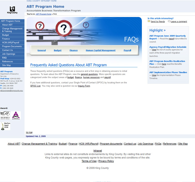 ABT Intranet (Secondary Page)