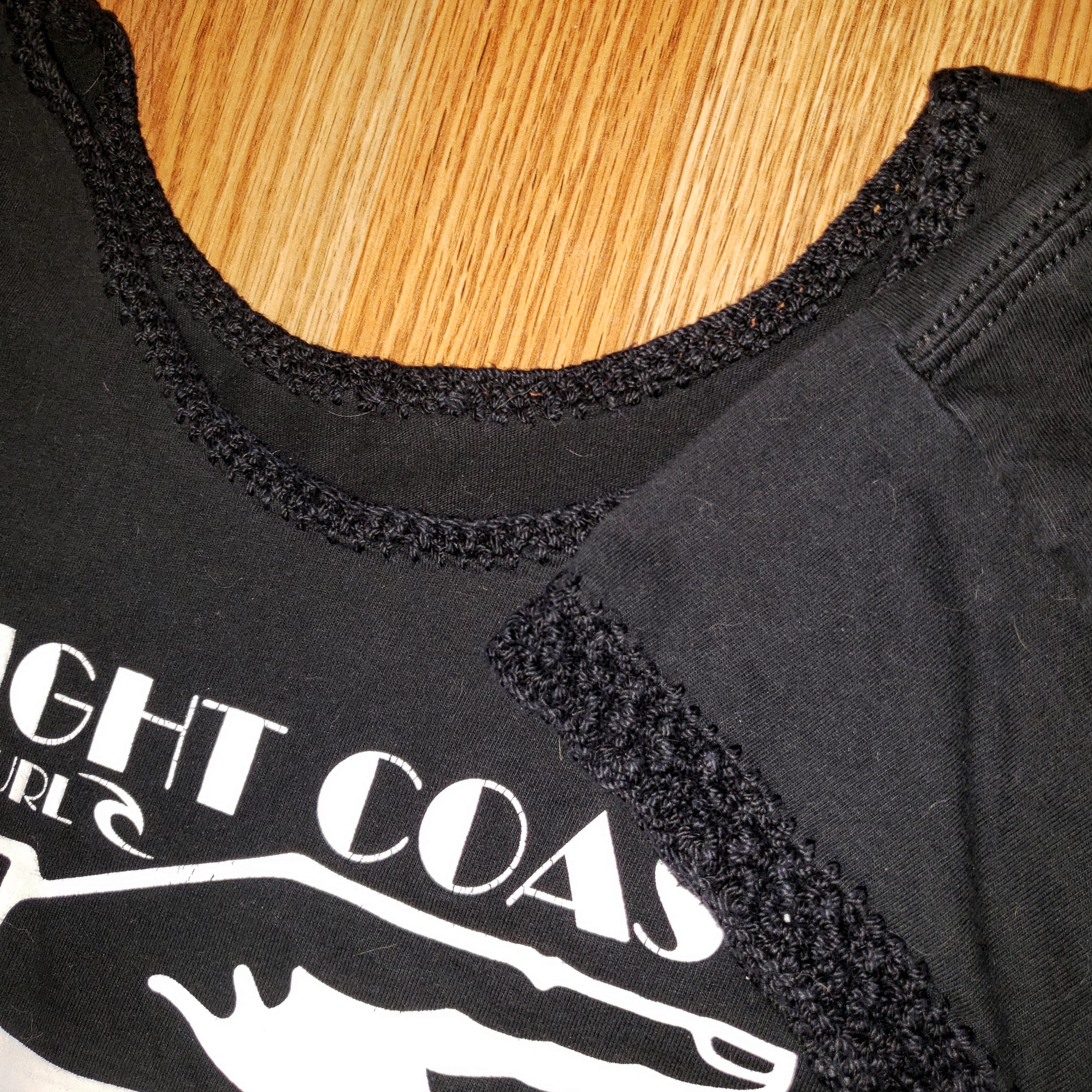 This one was done with #3 cotton. It feels great but was much more difficult to get through the fabric.