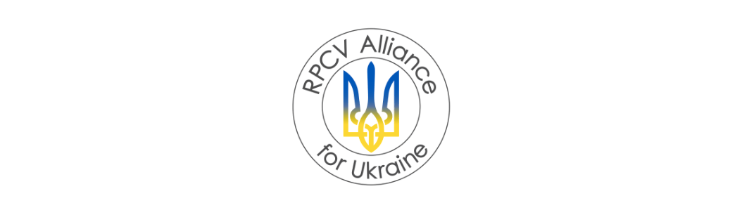 RPCV alliance for ukraine logo - blue and yellow tryzube