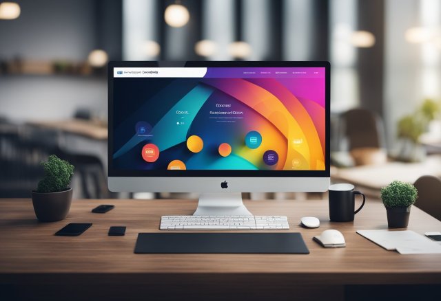 A computer screen with a sleek and modern landing page design featuring bold colors, clear call-to-action buttons, and engaging graphics