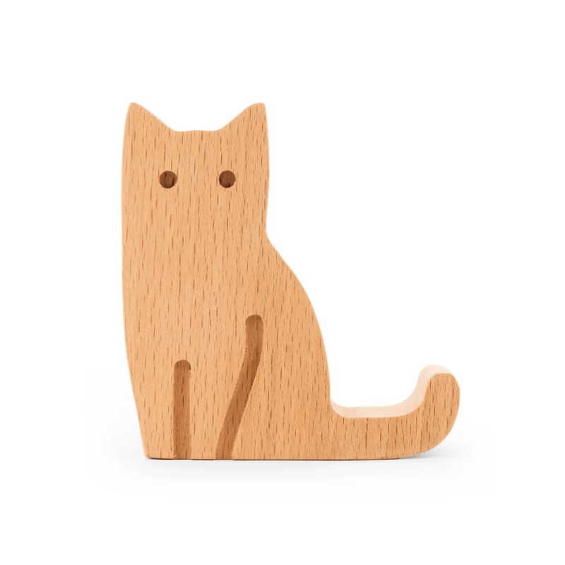 Houten telefoonhouder kat