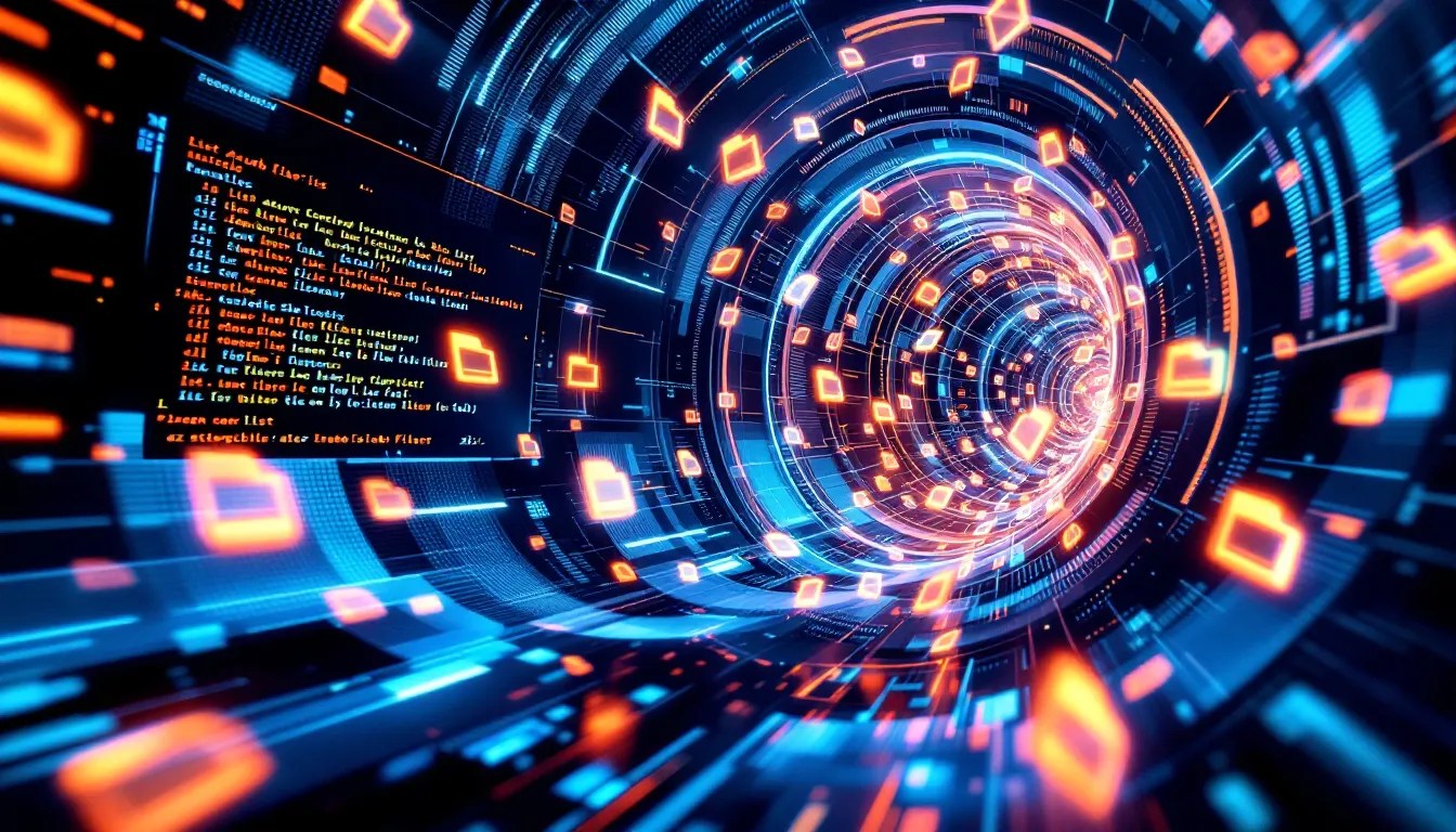 Azure CLI terminal displaying blob storage file listing with a futuristic cloud storage background.