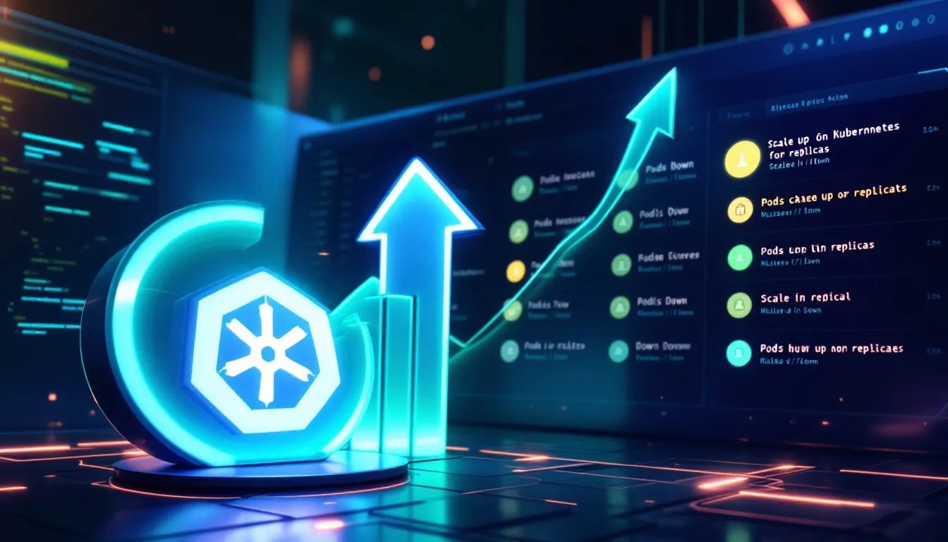 Kubernetes Helm scaling thumbnail: Increasing replica count in Helm release with pods and command-line interface.