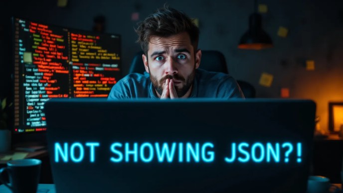 Frustrated developer looking at unreadable JSON output in console.log while debugging React Native application