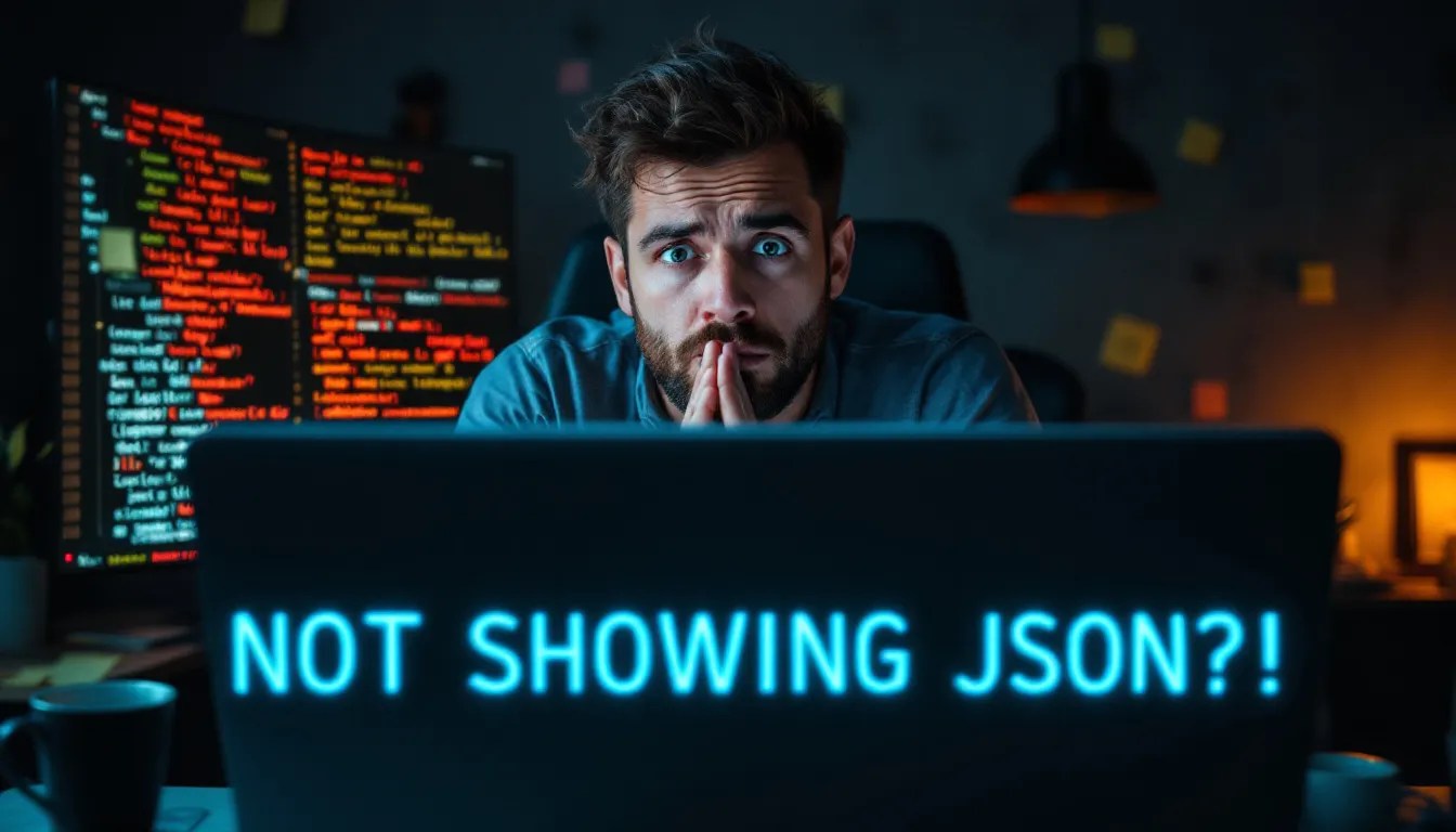 Frustrated developer looking at unreadable JSON output in console.log while debugging React Native application