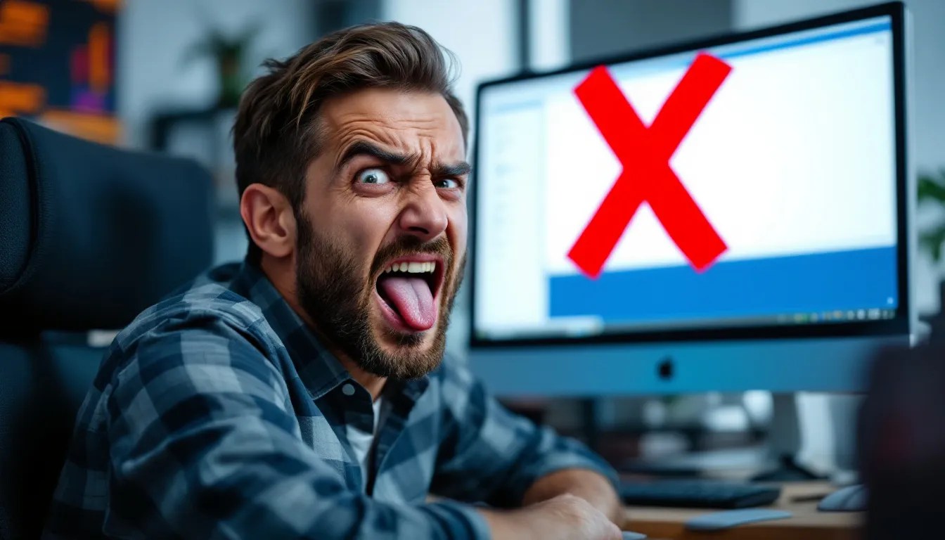 Frustrated developer looking at a Dynamics 365 form with a missing field, with a red 'X' and bold text saying 'Field Not Showing? FIX IT NOW!'
