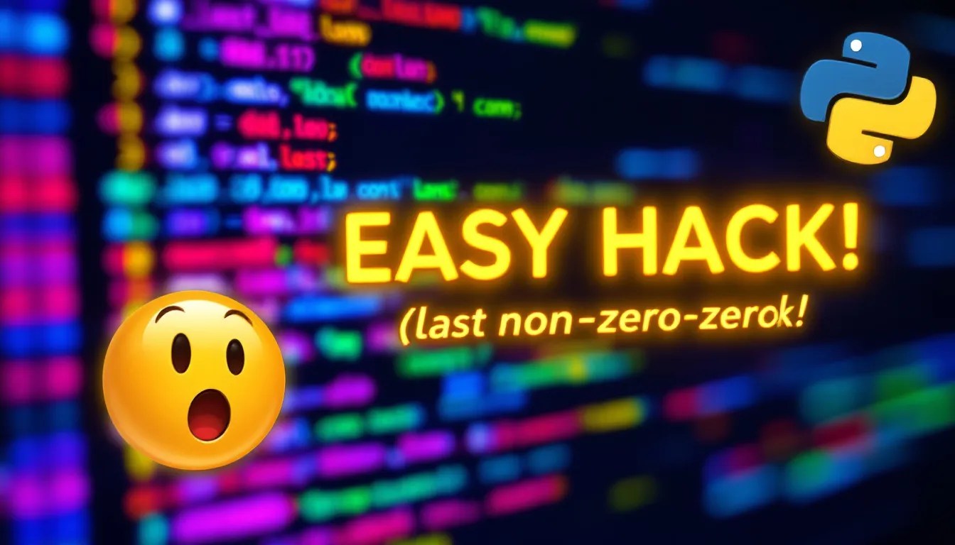 Vibrant thumbnail showing a Pandas DataFrame highlighting the last non-zero value, with bold text 'EASY HACK!' and Python logo in the background.