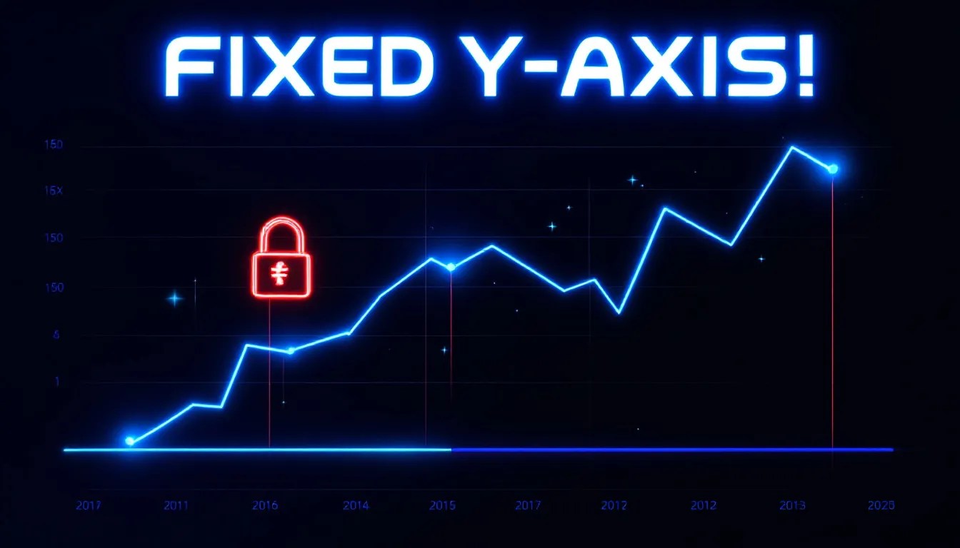Illustration of a scrolling chart with a fixed y-axis, highlighted with a padlock icon and bold text reading 'FIXED Y-AXIS!'