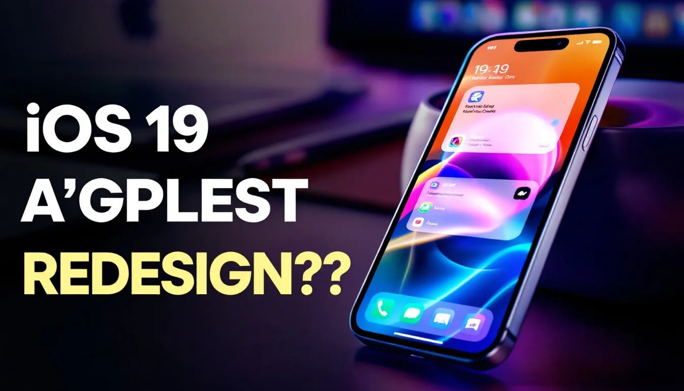 iOS 19 redesign showcasing a futuristic iPhone screen with new UI, enhanced widgets, and improved user experience.