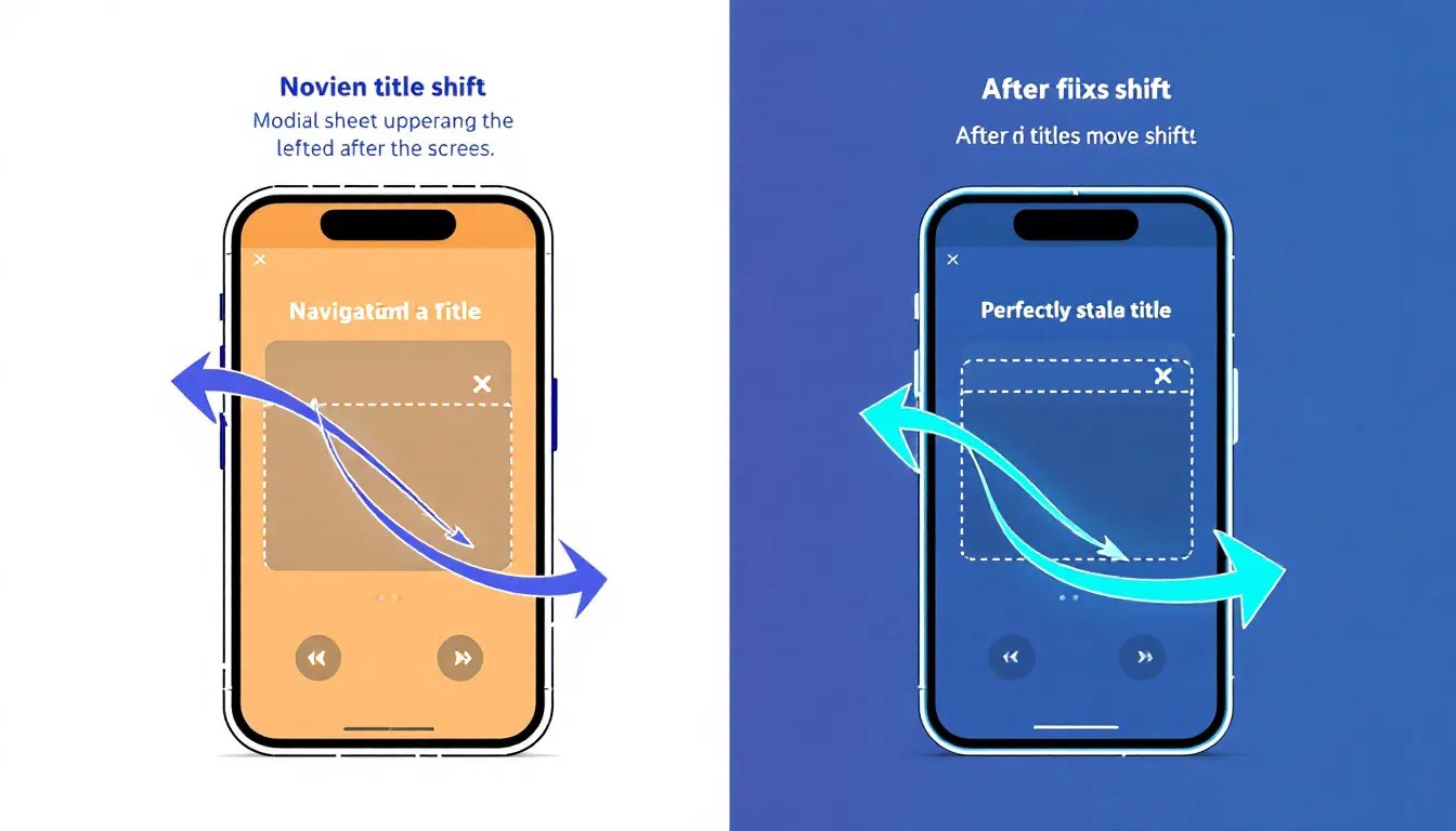 Comparison of an iOS navigation title shifting when a sheet appears versus remaining stable with proper fixes.