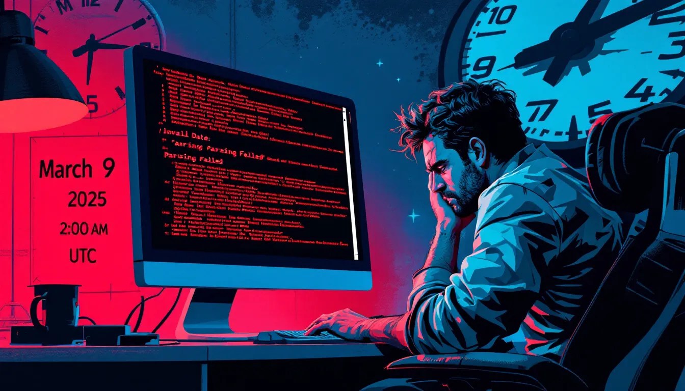 Java DateUtils fails to parse March 9, 2025, at 2 AM UTC due to daylight saving time transition, causing errors in date handling.