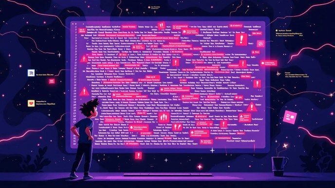 Illustration of a distorted JavaScript-generated table with uneven cells, a confused developer, and highlighted CSS issues.