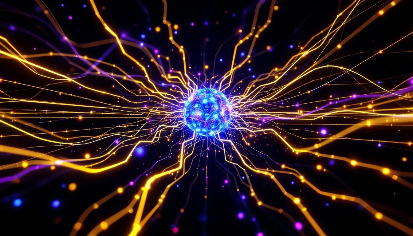 Visualization of multihead attention in deep learning, comparing simple and logical split approaches with glowing nodes and dynamic connections.