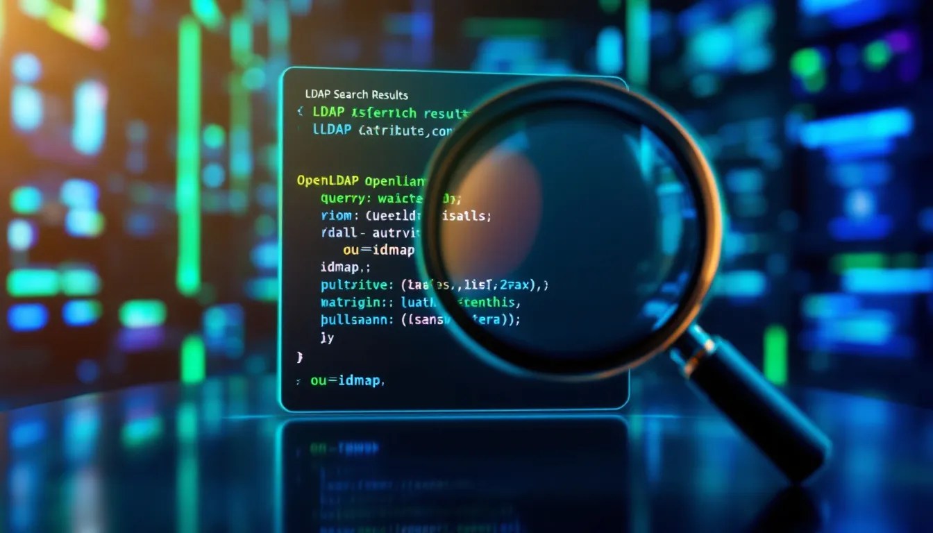 OpenLDAP query result displaying entries with ou=idmap, highlighted in a terminal window, symbolizing effective LDAP searches.