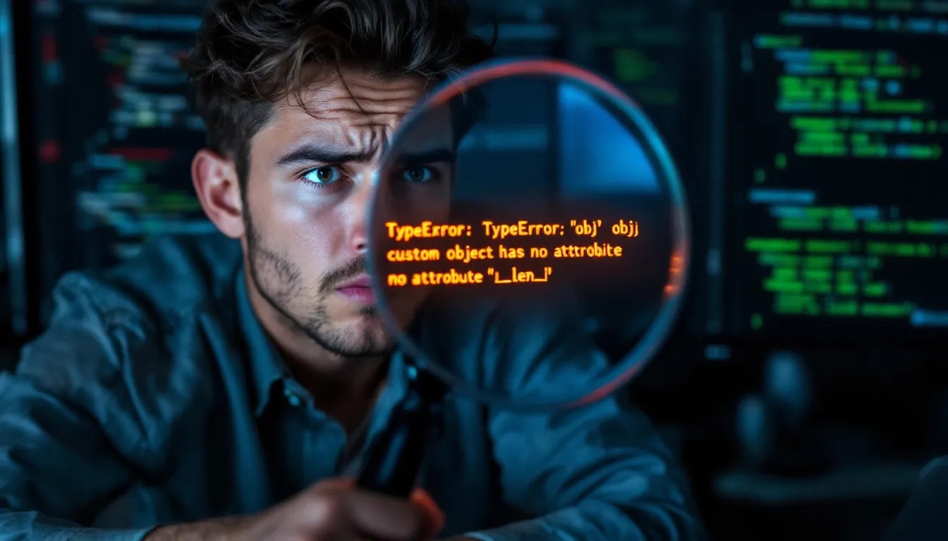 Python developer debugging a TypeError related to __len__() in a custom class, with code snippets showing the issue and solution.