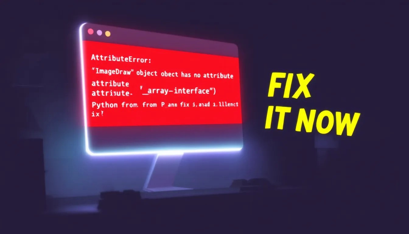 Python developer encountering the AttributeError in ImageDraw with a highlighted solution on the screen.