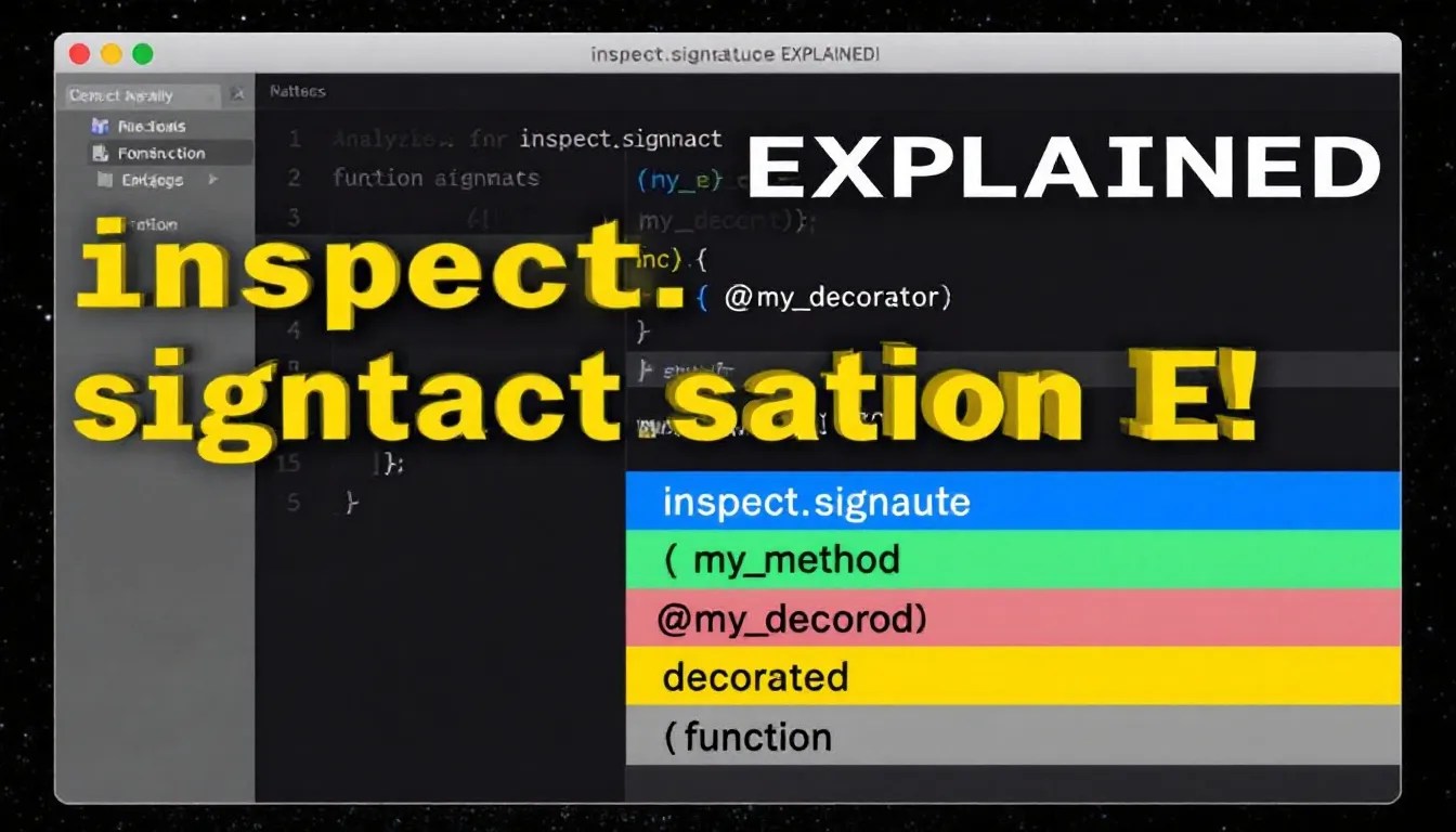 Python inspect.signature analyzing a class method with a dark-themed code editor, highlighting function arguments and decorator impact.