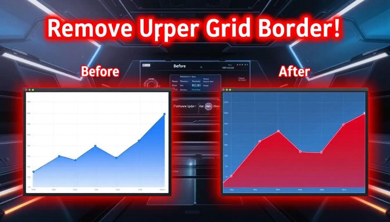 Before and after comparison of an ngx-echarts chart in Angular, showcasing how to remove the upper grid border for a polished UI.