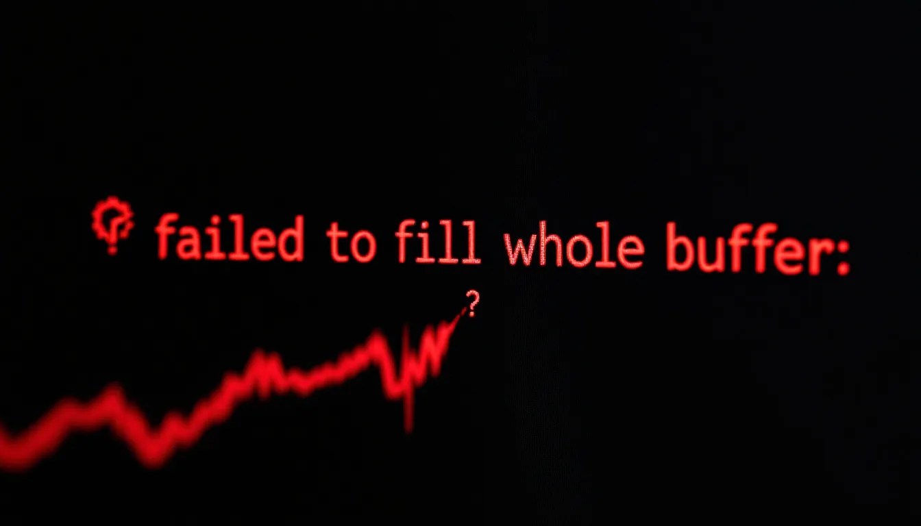 Rust failed to fill whole buffer error message on a dark terminal screen with a red warning symbol, representing troubleshooting file reading issues.