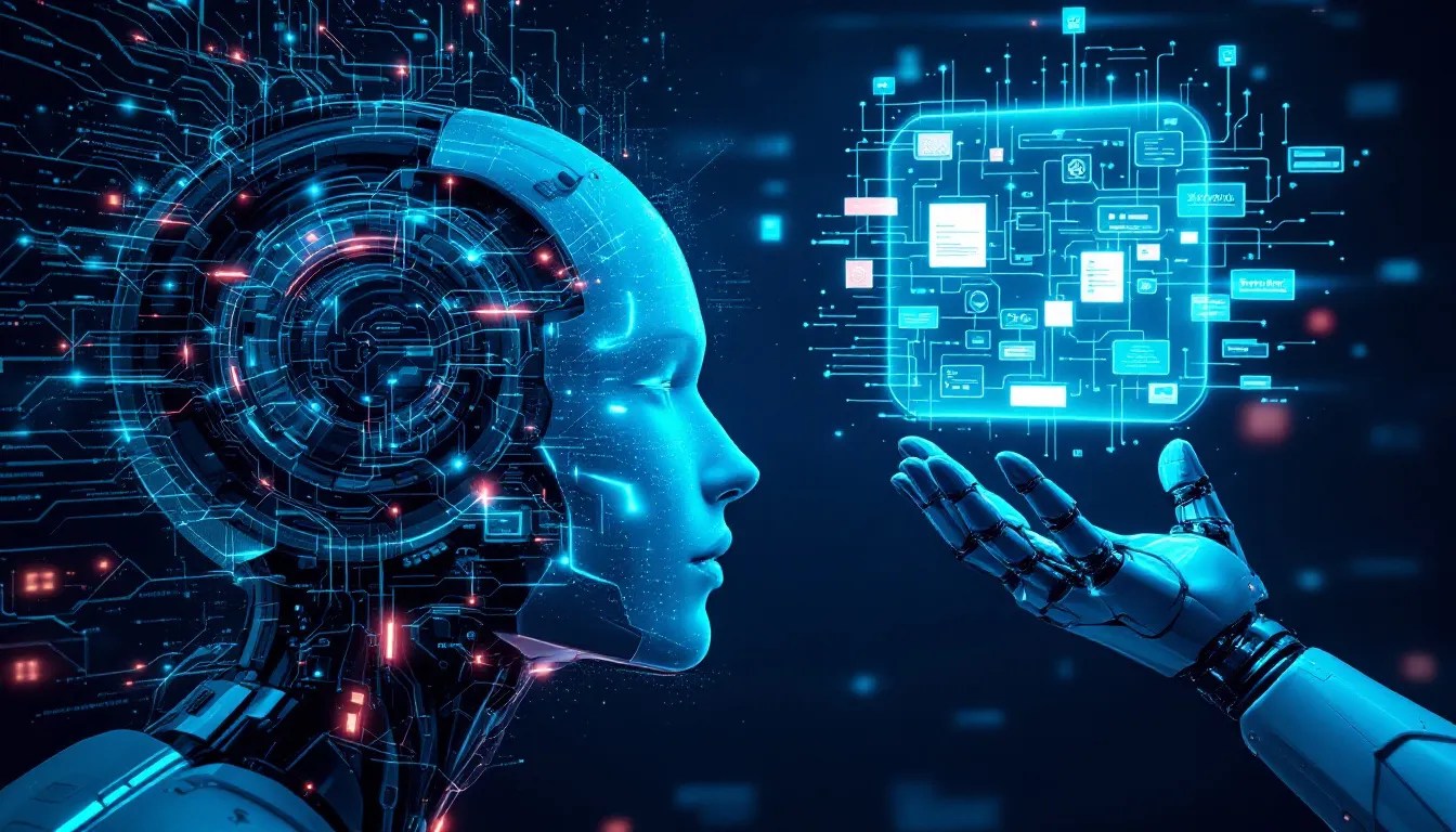 Futuristic AI analyzing NP-hardness with holographic flowchart representing Turing reductions, contrasting with a tangled maze symbolizing computational complexity.