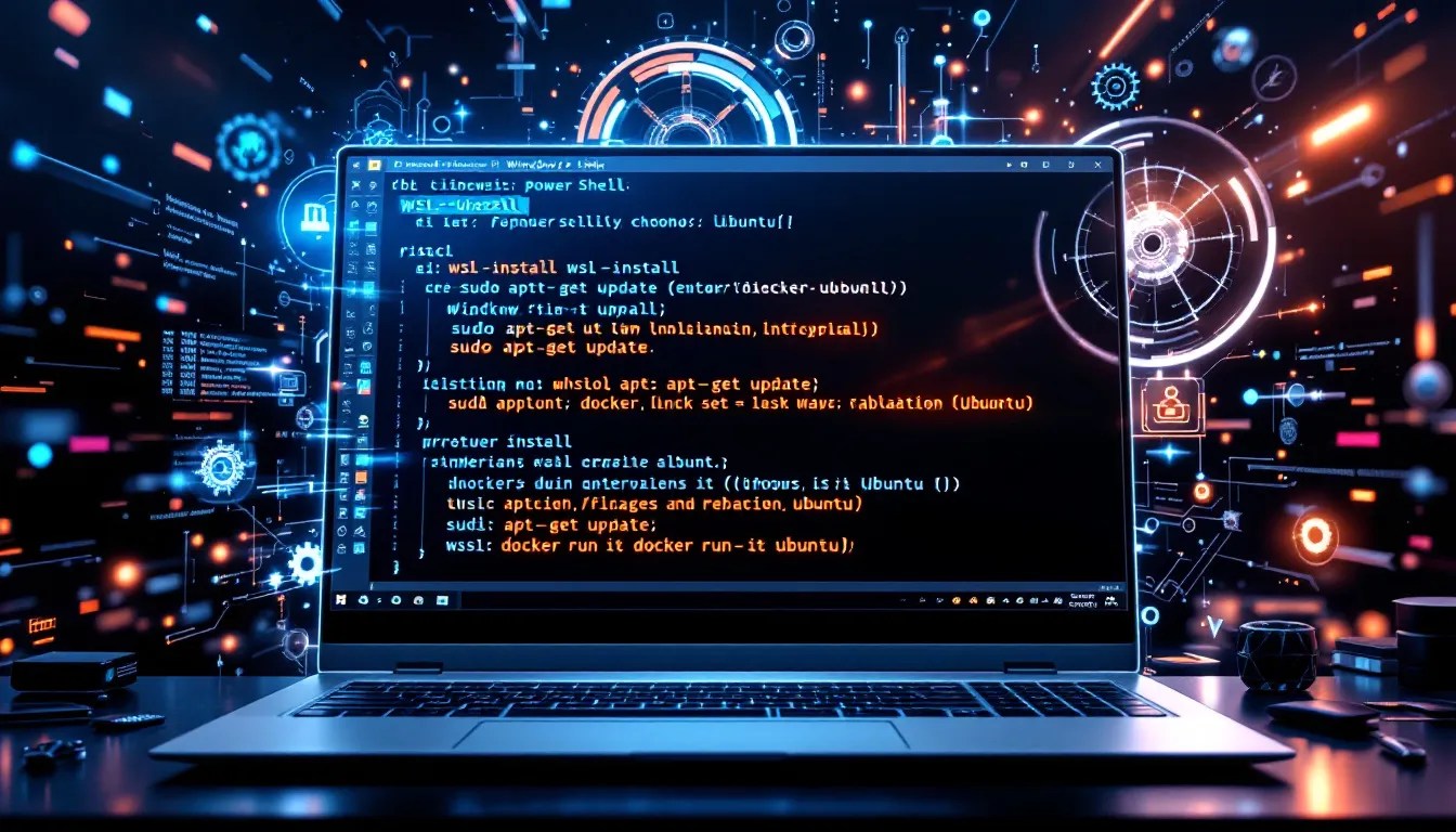 PowerShell terminal running WSL2-Ubuntu commands on a Windows PC, illustrating automation and scripting for seamless development workflows.