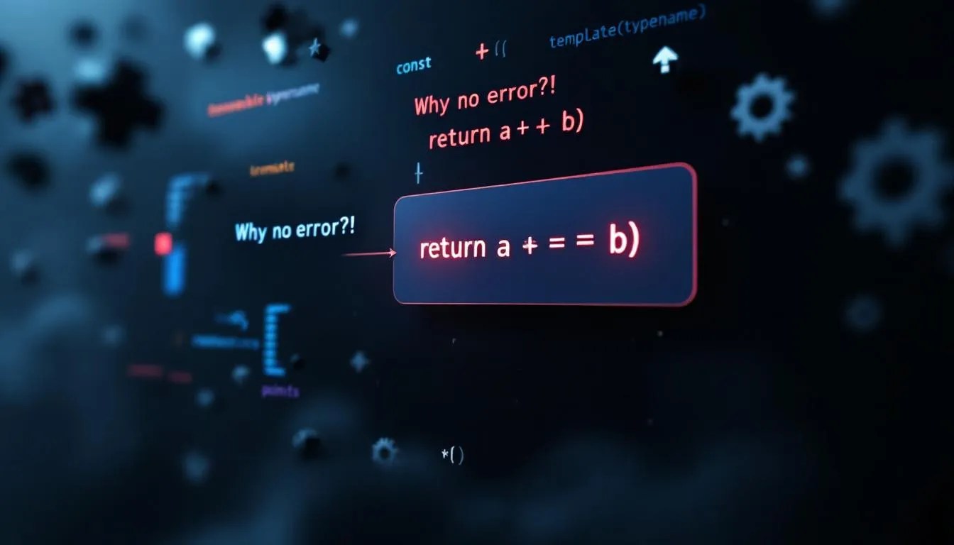 C++ code editor screenshot showing const char array template comparison without error, highlighting decay to pointer and template behavior