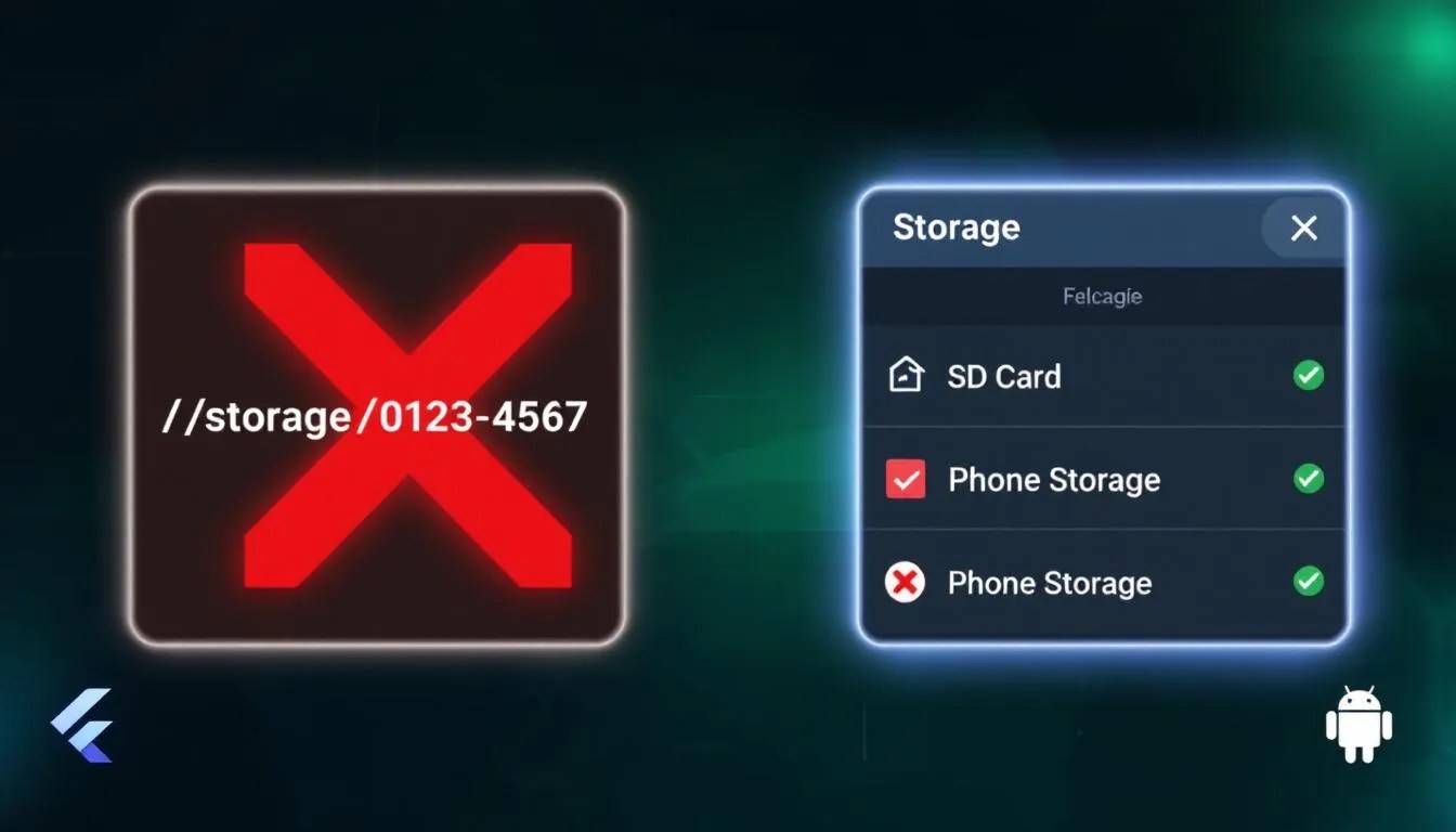 Flutter Android app displaying readable drive volume labels such as 'SD Card' and 'Internal Storage' instead of generic volume IDs