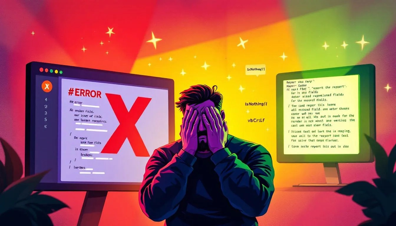 Frustrated developer fixing SSRS expression #Error caused by NULL values using IsNothing and vbCrLf
