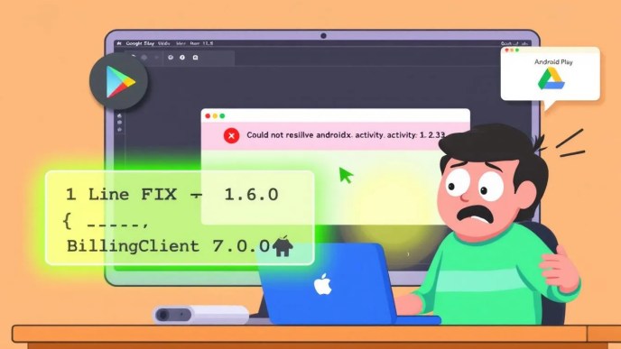 android developer facing androidx.activity:1.2.3 dependency error with billingclient 7.0.0, showing quick fix solution in gradle