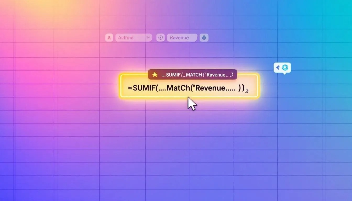 Google Sheets formula highlighting dynamic column matching with SUMIF and MATCH functions for developers
