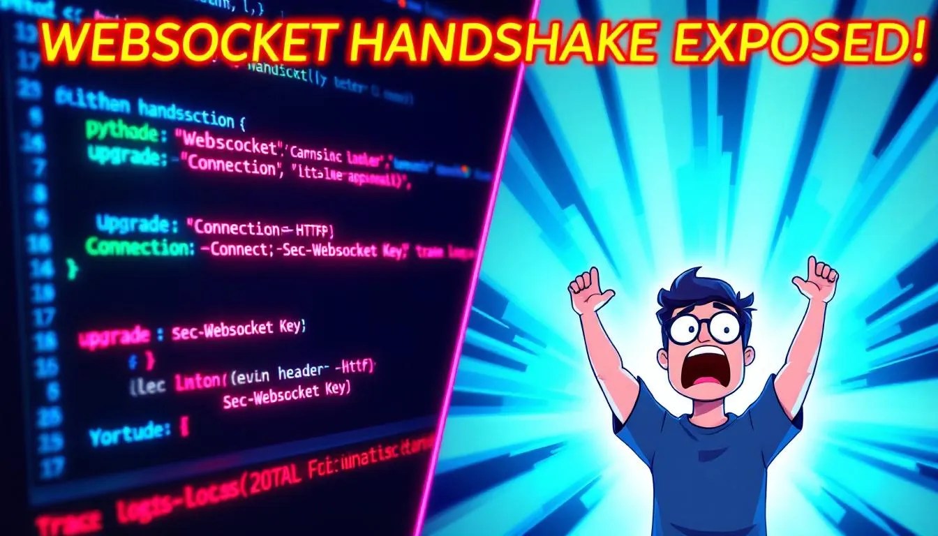Python WebSocket handshake debug illustration with HTTP headers and trace logs