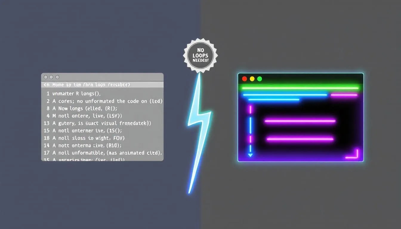 R script progress bar without loops, with split screen showing terminal before and after visual progress indicator