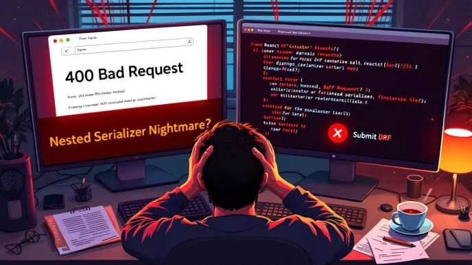 Frustrated developer debugging 400 Bad Request error between React and Django DRF with nested serializer issues