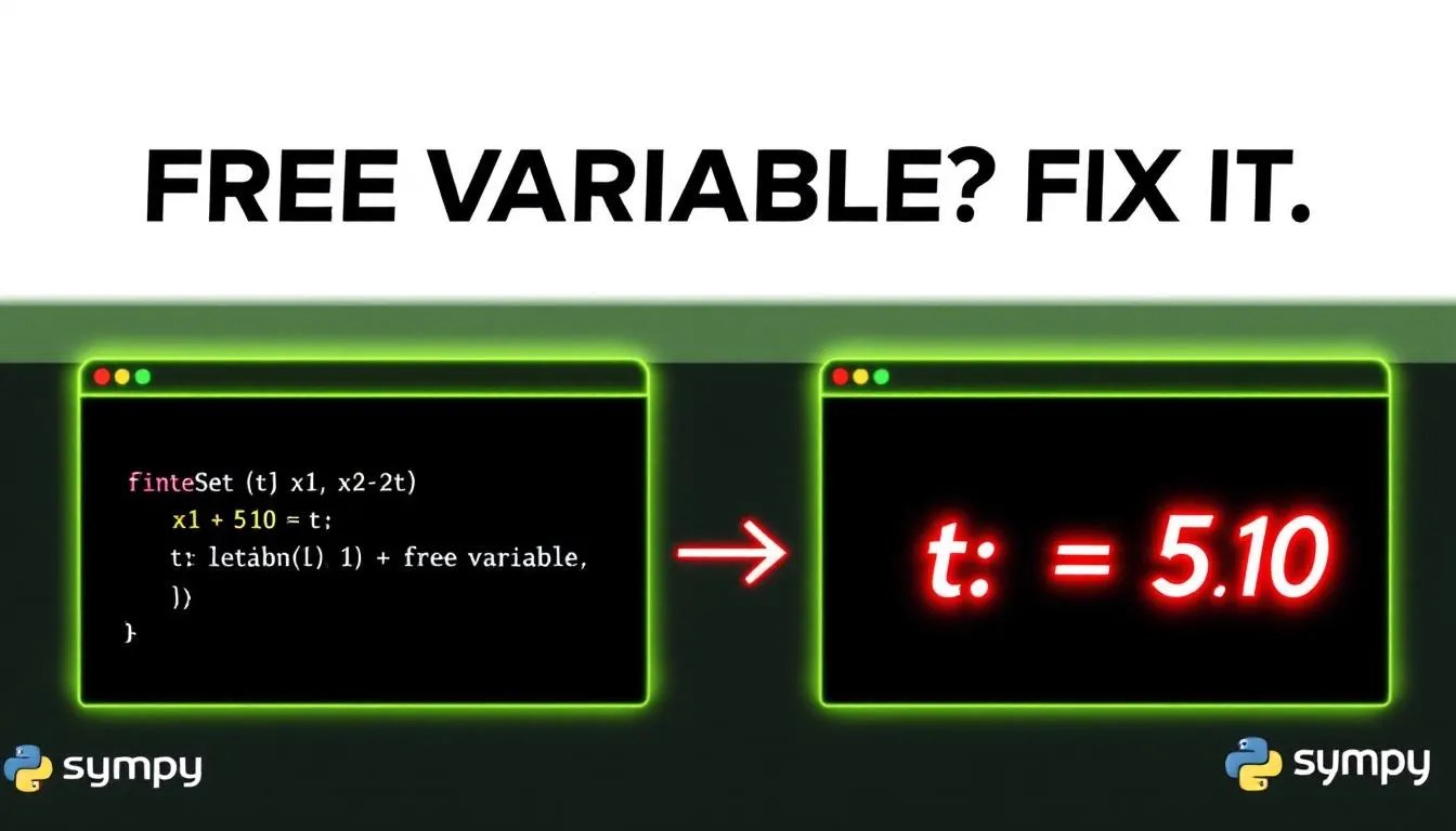 Python Sympy linsolve output with substituted free variables in a developer terminal, highlighting symbolic to numeric transformation using .subs