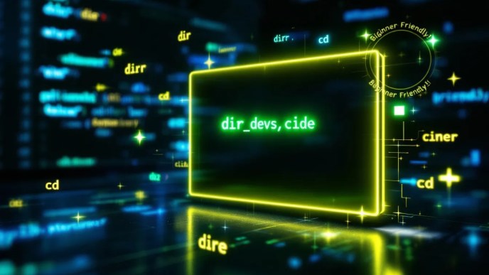 CMD for developers start screen with glowing C prompt, essential Windows command line interface with developer focus