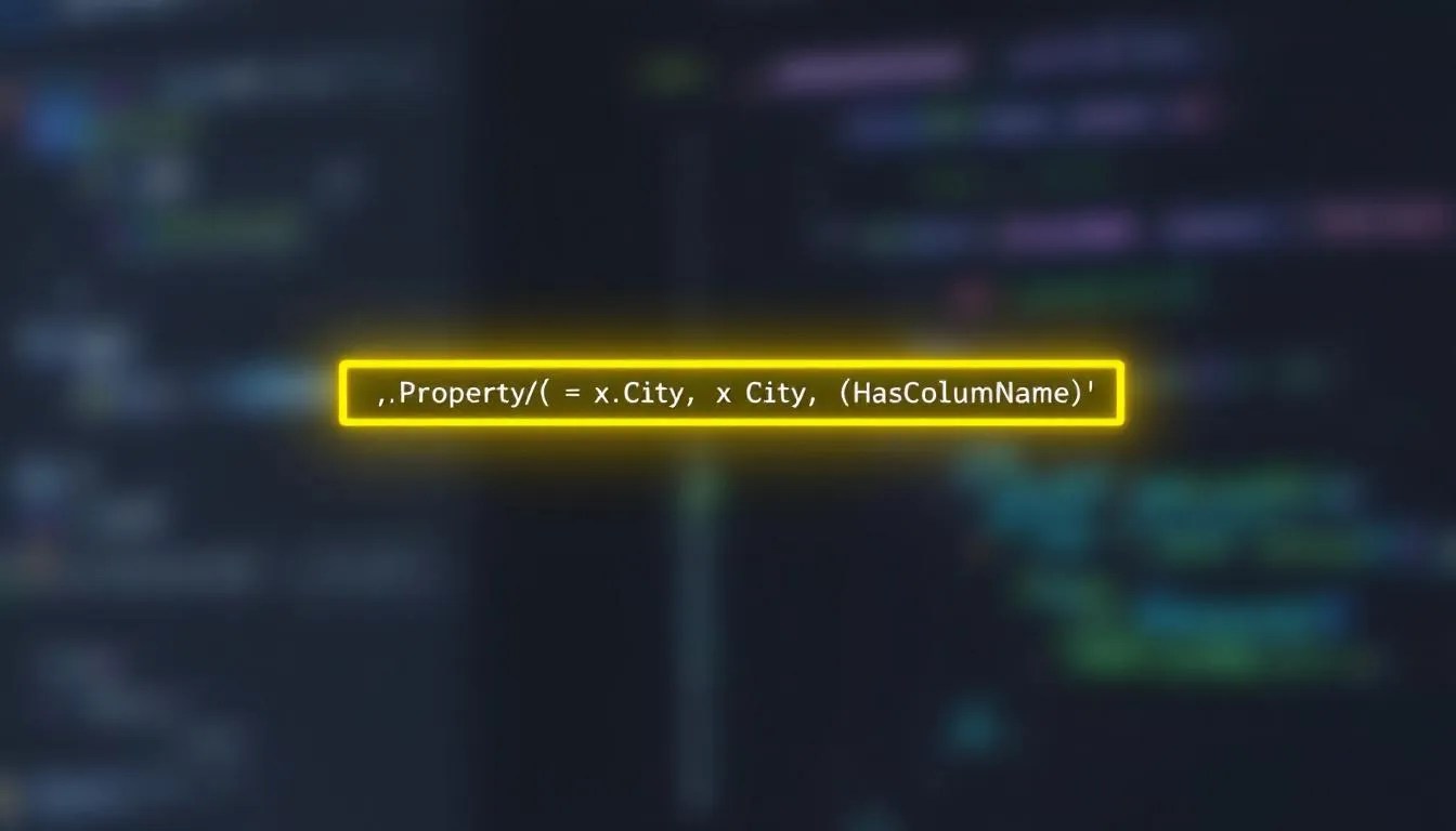 Thumbnail showing EF Core code example for renaming complex property columns using Fluent API in EF Core 8