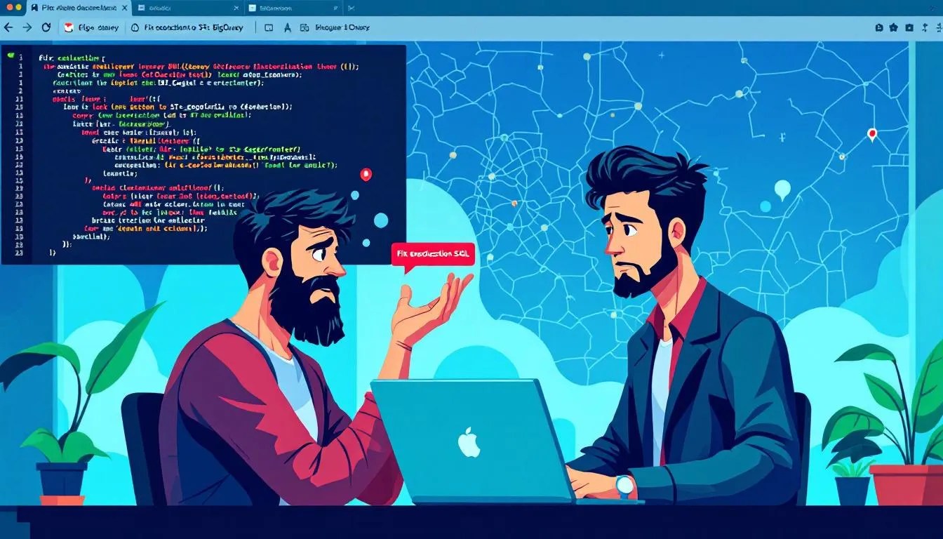 Frustrated developer fixing spatial SQL error in BigQuery using ST_GEOGFROMTEXT function