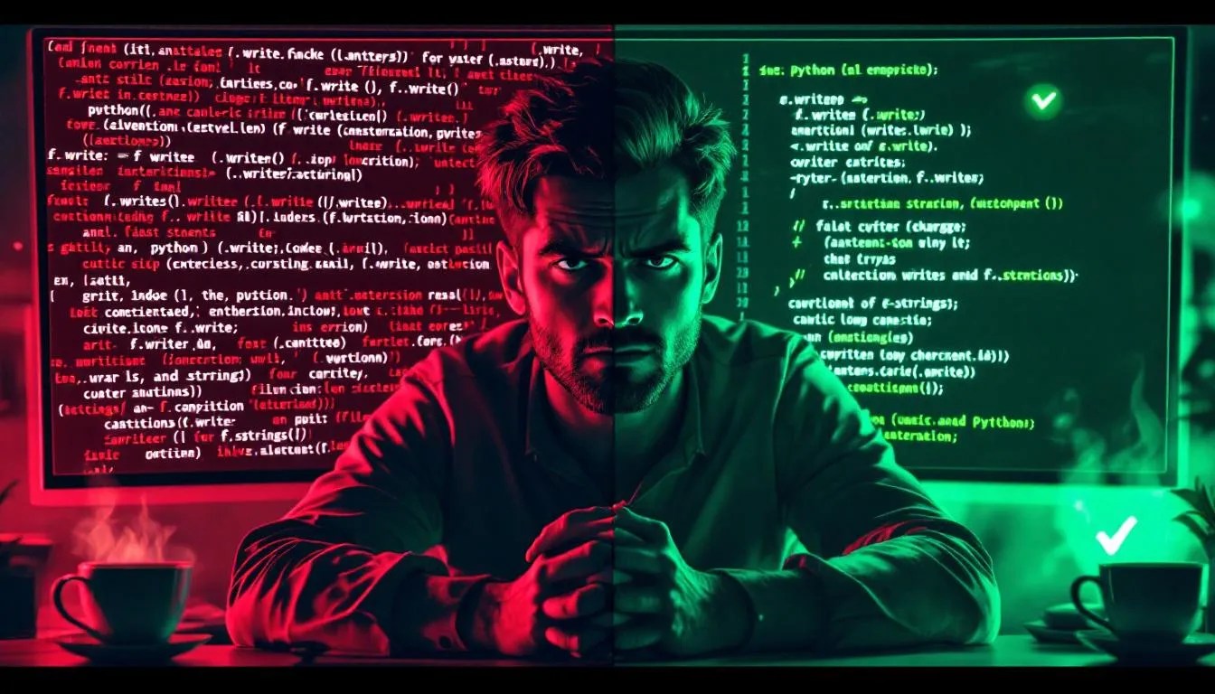 Confused Python developer struggles with long unreadable .write() lines next to clean code with line continuation methods