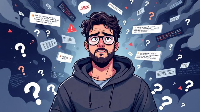 Frustrated React developer looking at require is not defined error in frontend code, CommonJS vs ESModules battle in the background, red console warning
