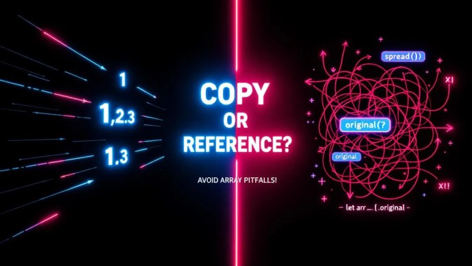 Visual comparison of array copy versus reference behavior in JavaScript and Python, highlighting coding pitfalls and reuse techniques