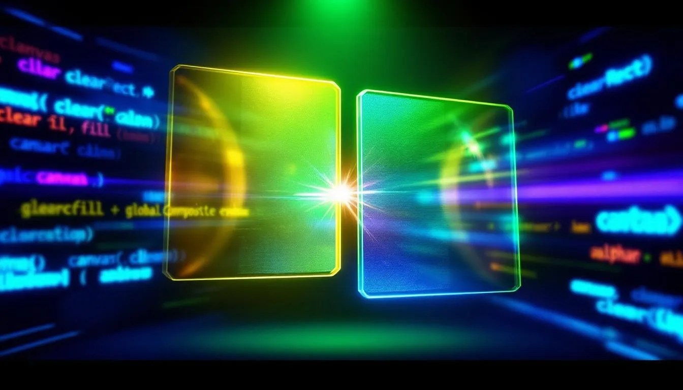 Comparison between clearRect and fill with globalCompositeOperation in HTML5 canvas showing an animation trail effect