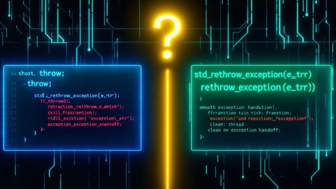C++ throw vs std::rethrow_exception visual comparison for multithreaded exception handling