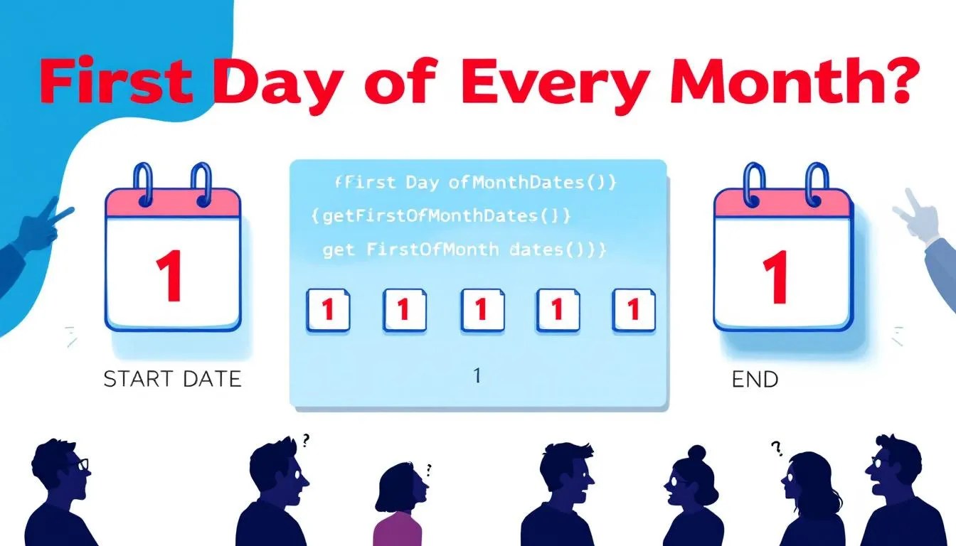 JavaScript function to get first day of each month between two dates with calendar icons and floating date cards