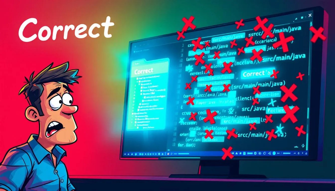 Incorrect vs correct Gradle project structure with src/main/java highlighted in Eclipse