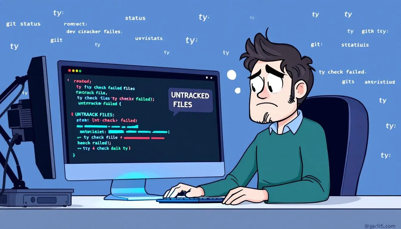 Developer frustrated by ty check errors on untracked files with visual terminal showing git and ty commands
